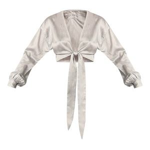 Sage Green satin tie front blouse